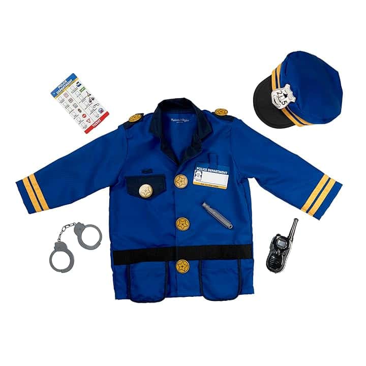 Melissa & Doug Costume da Poliziotto per Bambini - Divisa Gioco con Accessori, Costume Unisex, Gioco di Imitazione, Costumi di Halloween o Carnevale, Regalo per Bambini e Bambine, 3+ Anni