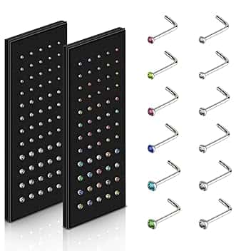 Aucuu Piercing Naso, 120 Pezzi Piercing Naso Acciaio Inossidabile 316L, Piercing Naso Brillantino per Donna Uomo, Piercing Naso Ipoallergeniche, Orecchini Naso Narice-20G 1,5/2/2,5/3mm