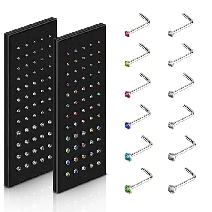Aucuu Piercing Naso, 120 Pezzi Piercing Naso Acciaio Inossidabile 316L, Piercing Naso Brillantino per Donna Uomo, Piercing Naso Ipoallergeniche, Orecchini Naso Narice-20G 1,5/2/2,5/3mm