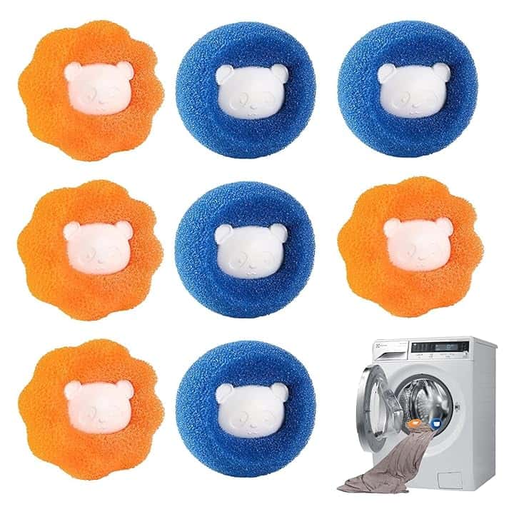 Acchiappa Cattura Capelli Lavatrice, Sfere per Bucato, 8 PCS Riutilizzabile Palline, Floating Pet Fur Catcher,Sfere per Bucato Pulizia di peli di Animali Vestiti Biancheria da Letto (Orange+Blue)