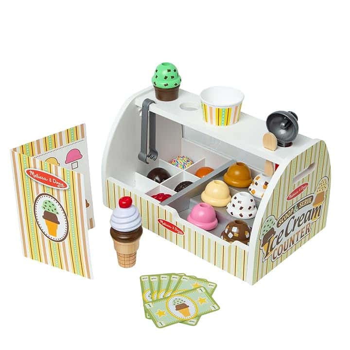 Melissa & Doug Banchetto dei Gelati - Gelateria in Legno, Giocattolo Gelato Finto, Gioco di Imitazione Montessori, Regalo per Bambini e Bambine, 3+ Anni
