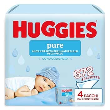 Huggies Pure Salviette Umidificate per Bambini, 12 Pacchi da 56 Pezzi (3+1)