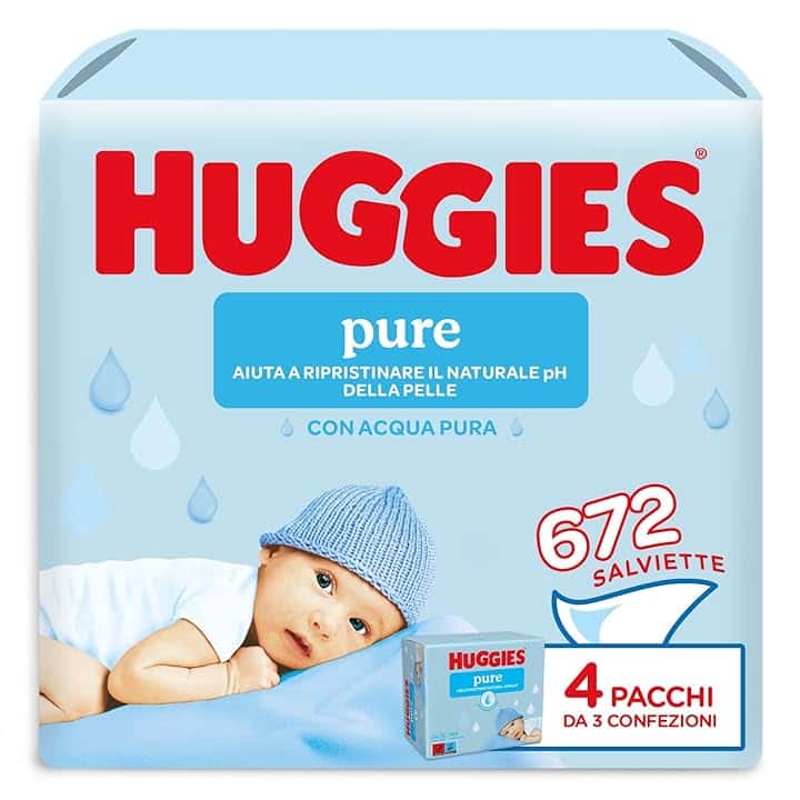 Huggies Pure Salviette Umidificate per Bambini, 12 Pacchi da 56 Pezzi (3+1)