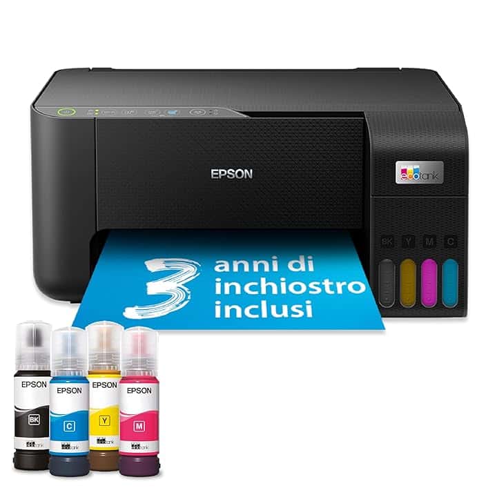 Epson EcoTank ET-2862 Stampante Multifunzione 3-in-1 A4, Serbatoi Ricaricabili Alta Capacità, 4 Flaconi Inclusi pari a 4500pag B/N 7500pag Colore, Display LCD USB Wi-Fi/Direct Fronte/retro, Nero