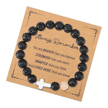 Mikovivi San Valentino Braccialetto Croce per Uomo Ragazzi, Braccialetto Cristiano Perline Ideale Religioso Regali per Cresima Riempitivi per Cestini Pasquali per Adolescenti Calza della Befana (Nero)