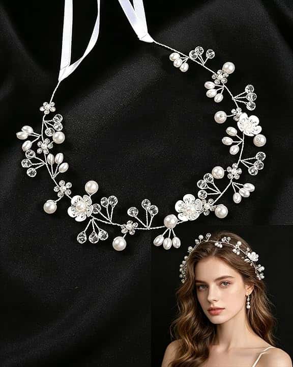 TBCDS TBCDS 1 pezzo Coroncina di Fiori per Capelli Bambina, Accessori Capelli Bambina, Accessori per Capelli Comunione e Battesimo, Coroncina Comunione Bambina (Argento)