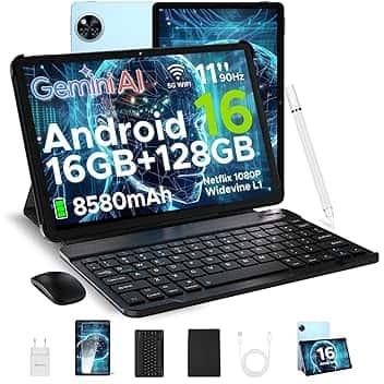 DOOGEE U11 Android 16 Tablet 11 Pollici, 16GB+128GB/2TB TF Tablet con Tastiera, 90Hz, 8580mAh, 7.9mm Thin, Unisoc T7200 Octa Core/13MP/Widevine L1/Face ID, Tablets con Penna & Mouse & Case - Blu