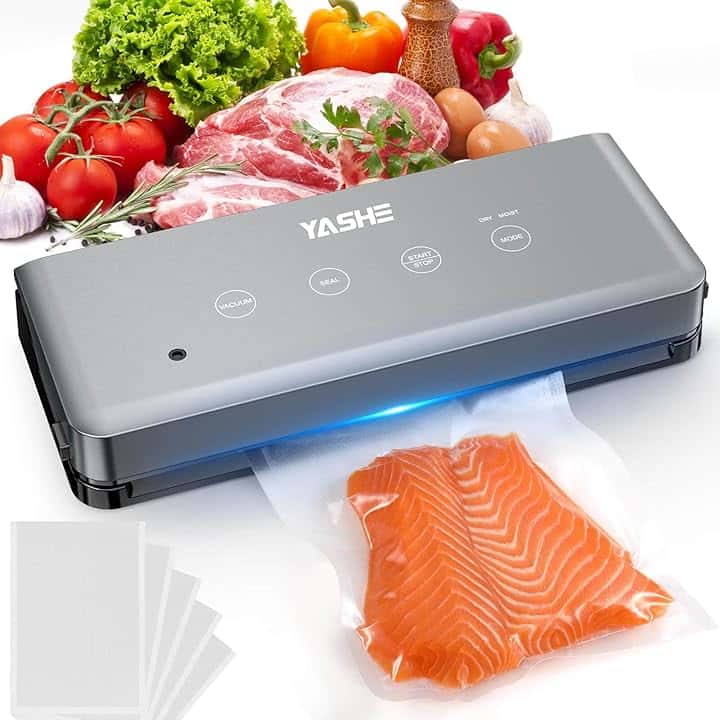YASHE Macchina Sottovuoto Alimenti con Modalità Secco e Umido, Macchina Sottovuoto Multifunzione 5 in 1 Sigillatrice per Cottura Sous Vide e Conservare Carne, Pesce, Frutta e Verdura