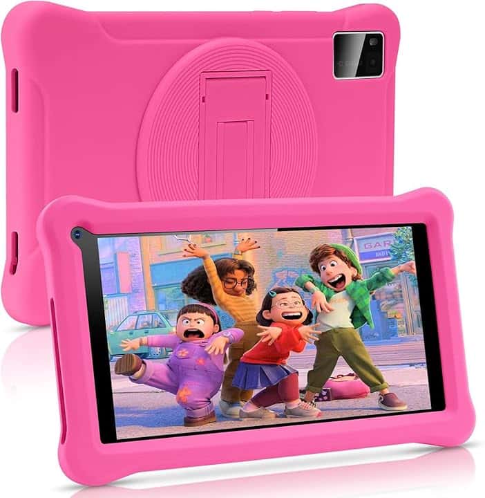 Tablet per Bambini 7 Pollici, Android, 3+5 RAM 64GB ROM (TF Card 128GB), Google Certificated, Kids Software Pre-Installato, Wifi, con Custodia Protettiva Antiurto