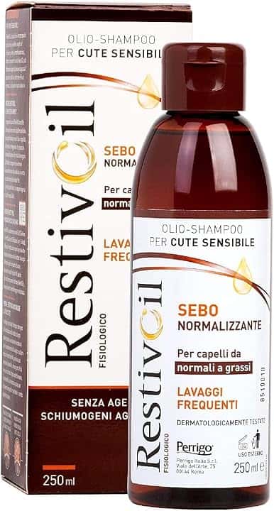Restivoil Fisiologico Sebonormalizzante Olio-Shampoo per Cute Sensibile e per Capelli Normali e Grassi Senza Agenti Schiumogeni e Aggressivi, 250ml