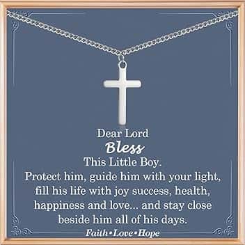 Tomtary Regalo di battesimo per ragazzo, collana con croce, regalo per comunione, cresima, battesimo, per ragazzi, catena in argento con ciondolo a forma di croce per figlio, nipote, Natale, Pasqua