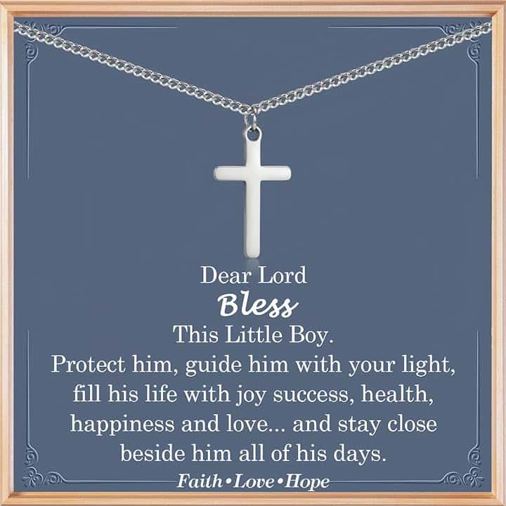 Tomtary Regalo di battesimo per ragazzo, collana con croce, regalo per comunione, cresima, battesimo, per ragazzi, catena in argento con ciondolo a forma di croce per figlio, nipote, Natale, Pasqua