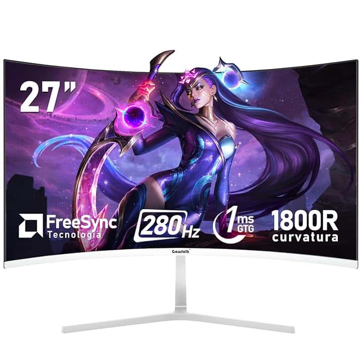Gawfolk 27 pollici 280Hz curvo monitor per computer da gioco, 1800R，FHD 1080P, 98% sRGB, 1ms，FreeSync，178 ° grandangolo,HDMI、DisplayPort，Compatibile con il montaggio a parete 100 * 100mm - bianco