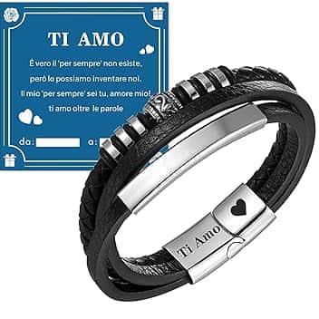 Anpumoony Regalo per Papà/Uomo Bracciale in pelle per Uomo Bracciale Ti Amo Regalo per la Festa del Papà Regalo di compleanno per Fidanzato Marito Papà-Con Scatola Regalo