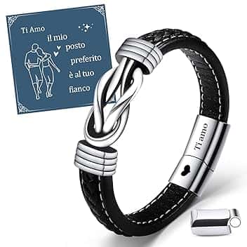 VU100 Regalo per Papà/Figlio/Uomo Bracciale in pelle per Uomo Bracciale Ti Amo Regalo per la Festa del Papà Regalo di compleanno per Figlio Fidanzato Marito Papà-Con Scatola Regalo