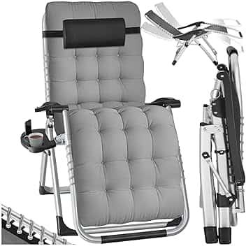 tectake® Sdraio da Giardino, Sdraio Lettino Prendisole Richiudibile, Sdraio Mare con Cuscino Poggiatesta, Tessuto Traspirante, Schienale con Regolazione Continua, Ripiano Portaoggetti - Grigio Chiaro