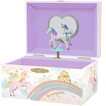 Giggle & Honey Giggle & Honey® Portagioie Carillon per Bambine - Scatola Musicale per Bambini con Unicorno che Gira e Specchio, Regali per Bambine da 3 a 10 anni, Scatole Portagioie per Bambini