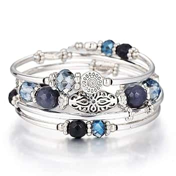 FULU AUTUMN Bracciale in perle d'argento da donna, braccialetto avvolgente in pietra multistrato regalo di gioielli fantasia per la mamma il giorno del Ringraziamento - confezione regalo