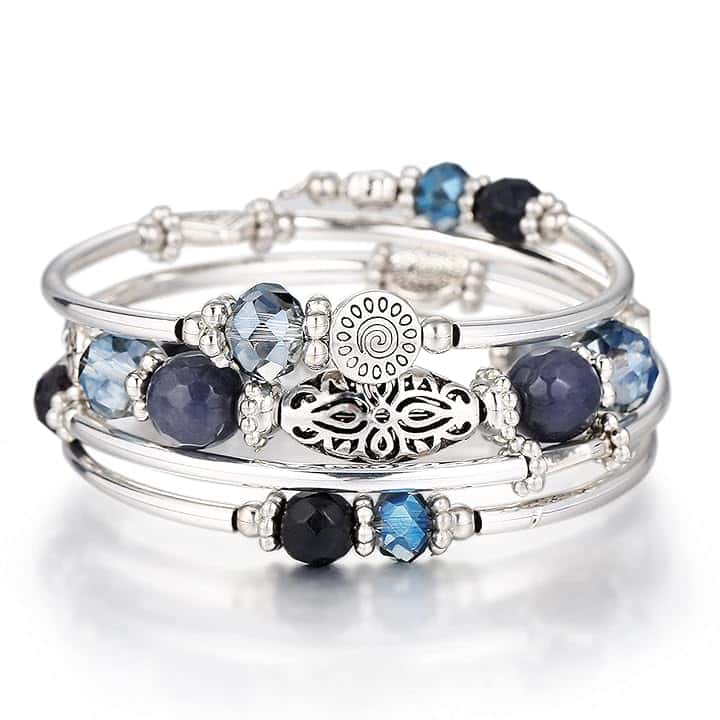 FULU AUTUMN Bracciale in perle d'argento da donna, braccialetto avvolgente in pietra multistrato regalo di gioielli fantasia per la mamma il giorno del Ringraziamento - confezione regalo