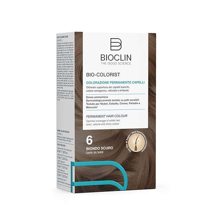 BIOCLIN Bio-Colorist Colorazione Permanente Capelli Biondo Scuro 6 – Senza Ammoniaca – Con Olio di Argan – Copertura Capelli Bianchi – Colore Naturale e Brillante