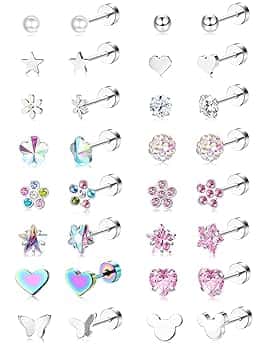 YADOCA 16 Paia Orecchini per Ragazze Bambini Acciaio Inossidabile 316L Ipoallergenico Perla Sfera Cuore Fiore Vite Retro Piatto Orecchini a Bottone Gioielli Regalo Donna Multicolore Rosa