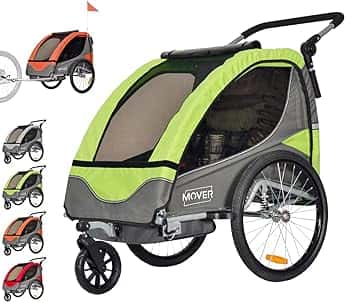 PAPILIOSHOP MOVER Rimorchio Bici per Bambini Passeggino. Anti Rovesciamento Barriera di protezione per le ruote finestre in PVC. 2 posti cintura di sicurezza a 5 punti porta oggetti sedile imbottito