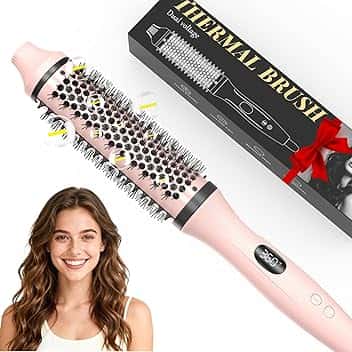 Bopcal Spazzola Termica per Capelli 3 in 1, Thermal Brush Ionico, Spazzola Arricciacapelli 38mm, Volumizzante e Blowout, Dual Voltage, Display LED 120-220 ℃ MS-C257