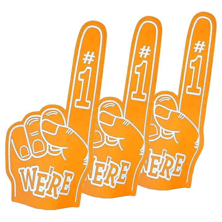 3 dita giganti in schiuma da 45,7 cm, dita in schiuma numero 1, mani da cheerleader in schiuma, progettate per tutti i tipi di eventi sportivi, giochi, scuole e stadi.