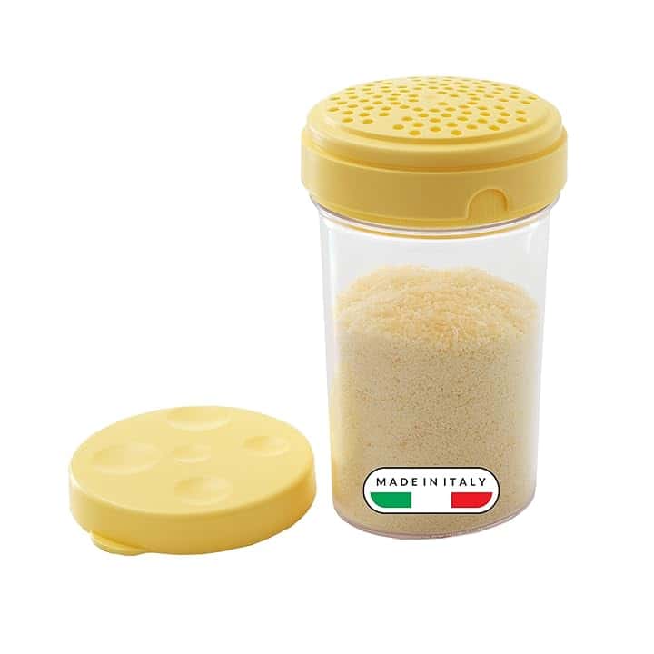 Snips - Spargi Formaggio Grattugiato, Formaggiera da Tavola e Porta Formaggio da Frigorifero 2in1 - Contenitori per Alimenti con Spargitore e Sgrana Formaggi Integrato, 300 ml, Ø8.5x14.5 Made in Italy