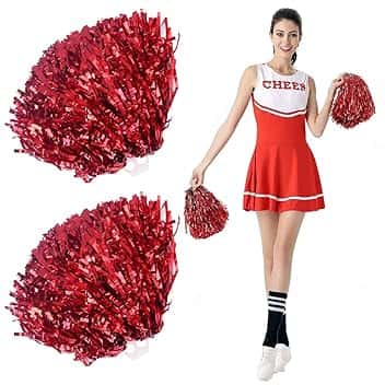 2 Pezzi Rosso PON PON Cheerleader, Pom Pom Cheerleader, Pom Pom Cheerleading Accessorio Danza per Feste Sport Pompon Cheer