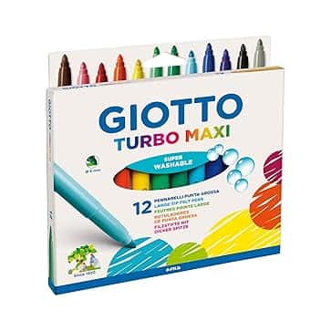 Giotto 454000 Turbo Pennarelli, Turbo Maxi Punta Larga, 5 mm, Confezione da 12, Assortiti