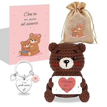 Regali Mamma, Regalo Festa Della Mamma: Orsetto fatto a mano all'uncinetto con Biglietto, Regalo Mamma per Compleanno Natale Festa della Mamma, Orsetto di Peluche Emozionale Regalo per la Mamma