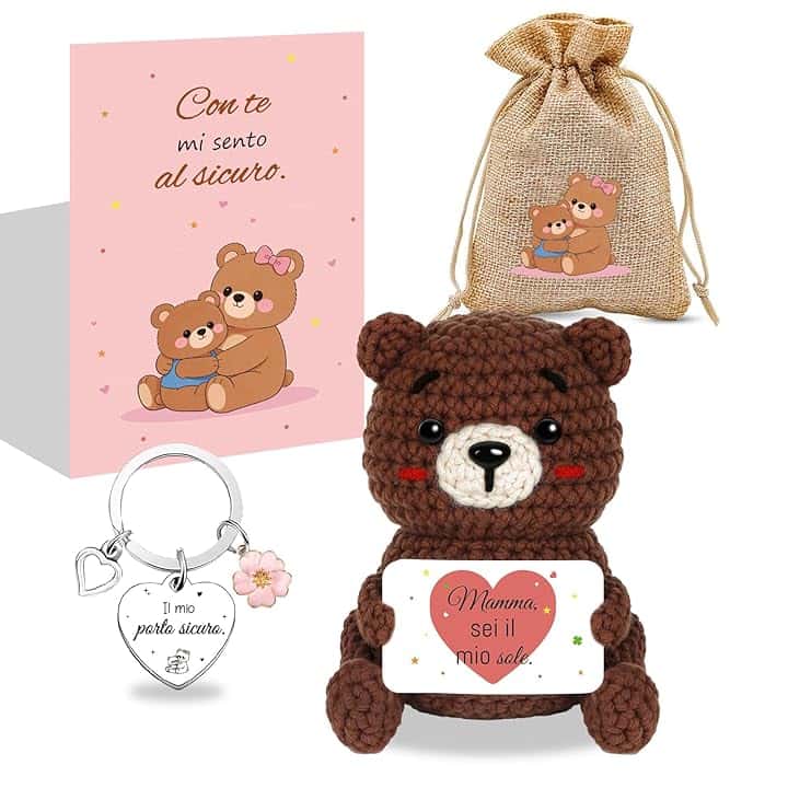 Regali Mamma, Regalo Festa Della Mamma: Orsetto fatto a mano all'uncinetto con Biglietto, Regalo Mamma per Compleanno Natale Festa della Mamma, Orsetto di Peluche Emozionale Regalo per la Mamma