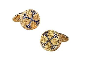 DOLOVE Gemelli Camicia Uomo Oro Gemelli per Matrimonio Rotondo Croce Gemelli Uomo Zirconi Blu Gemelli Camicia Uomo Eleganti