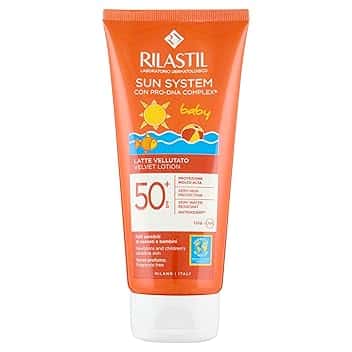 Rilastil Sun System Baby Latte Vellutato per Pelle Sensibile del Bambino, Resistente all'Acqua, Protezione Molto Alta, SPF 50+
