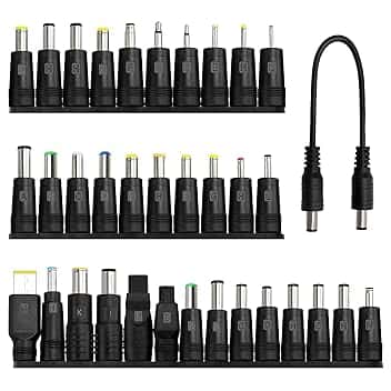 34 Pezzi Adattatore di Alimentazione DC Universale, 5.5x2.1 mm Femmina a Maschio Adattatore Jack Connettore, DC Barrel Connettore Tips con 1 Pezzi Cavo, per Ventilatori, Router