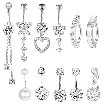 TYXHXTF 11 Pcs Piercing Ombelico per Donna, Perla Clicker Barbell Piercing Ombelico Anello Set, Cuore Farfalla Gioielli Diamante Lungo Barbell Set Per Le Donne