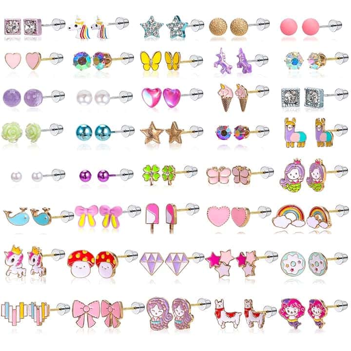 BTHRORO Orecchini Anallergici per Bambina - Set Multicolore in Acciaio Inossidabile Ipoallergenico - Regali per Ragazze e Donne