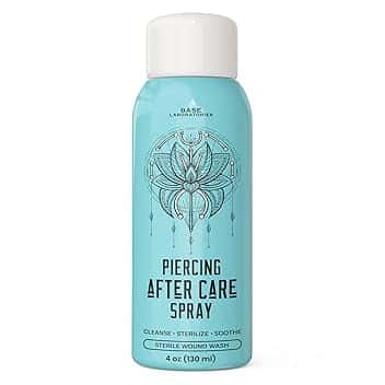 BASE LABORATORIES Base Labs Soluzione Salina Piercing Spray | 120 ml | Spray Soluzione Fisiologica | Deterge, Sterilizza, Lenisce | Soluzione Salina Disinfettante Piercing | Trattamento Aftercare per Piercing | 120 ml