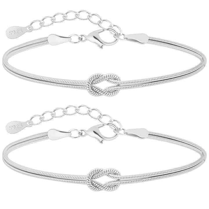 J.Fée 2PCS Bracciali Coppia Bracciale Amicizia Bracciale Donna Argento 925 Bracciali Amicizia Donna, Braccialetti Donne Oro, Regali di Coppia Regalo Amica Regalo Fidanzato Regali Mamma San Valentino