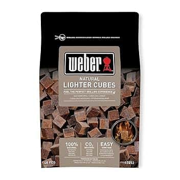 Weber Accendini (48 Pezzi), Ecologici, Accendini Inodore e Senza Fumo, per Accendere Carbonella e Briquettes, Fiamma Costante - Marrone (17612)