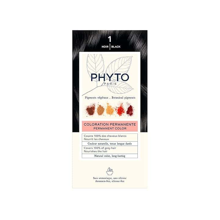 Phyto Color Kit 1 Nero Colorazione Permanente senza Ammoniaca, 100% Copertura Capelli Bianchi
