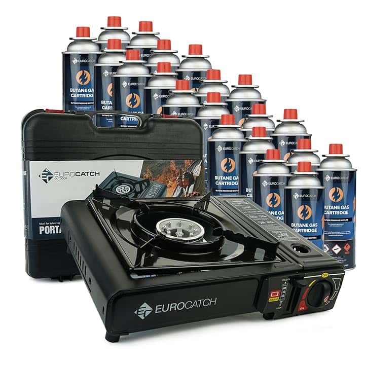 Fornello da campeggio - Fornello a gas - Inclusi 20 bombolette a gas - Fornello da campeggio - 20 Bomboletta cartuccia a gas