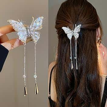 Generic Fermaglio per capelli a forma di farfalla con strass, fermaglio per capelli in metallo con cristalli scintillanti, elegante accessorio per capelli per donne e ragazze (dimensioni: 6,1 x 5 cm