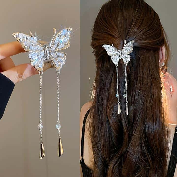 Generic Fermaglio per capelli a forma di farfalla con strass, fermaglio per capelli in metallo con cristalli scintillanti, elegante accessorio per capelli per donne e ragazze (dimensioni: 6,1 x 5 cm
