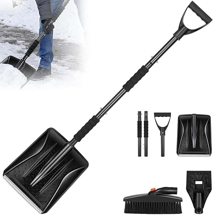 Pala da Neve Portatile, 112 Cm Staccabile Kit 3 In 1 Pala da Neve Retrattile Con Raschietto per Ghiaccio e Spazzola da Neve per Ghiaccio, Neve, Graniglia per Vialetto Auto
