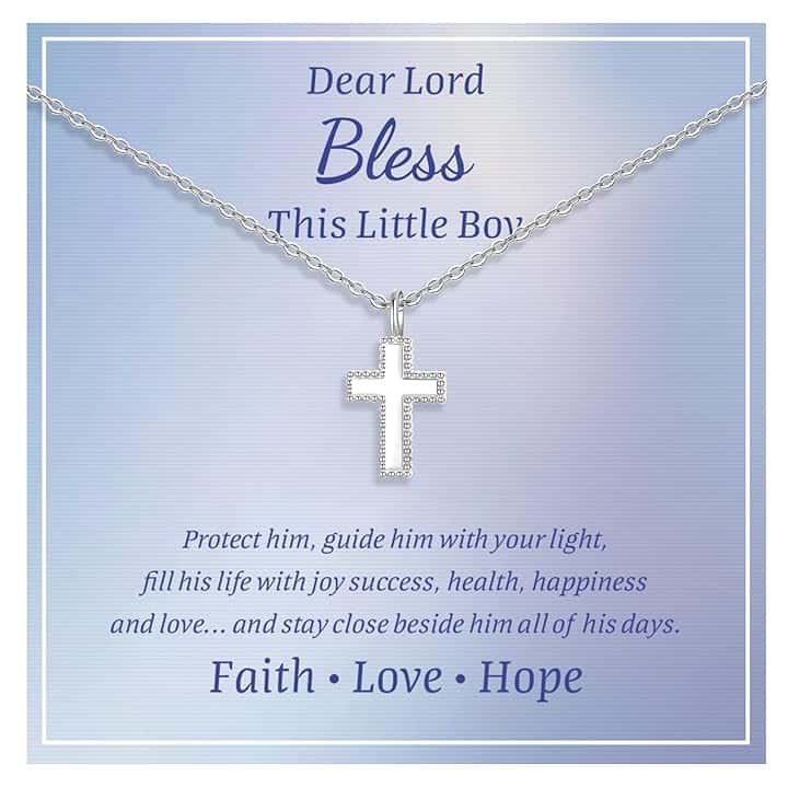 FLHEART Collana con croce in argento Sterling per bambini, delicata collana con ciondolo a forma di croce, regalo per battesimo per figlioccio, Pasqua, prima comunione, cresima, battesimo, regalo per