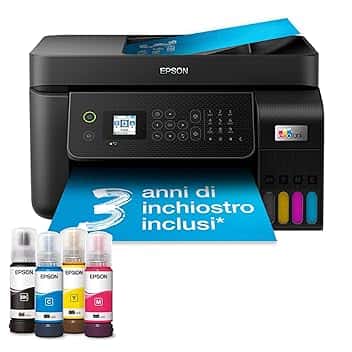 Epson EcoTank ET-4800 Stampante con Serbatoi D’inchiostro | Casa e Piccolo Ufficio | Wi-Fi Ed Ethernet | A4 | Stampa, Copia, Scansione, Fax | Display LCD 3.7 cm | ADF | 3 Anni D'Inchiostro Inclusi