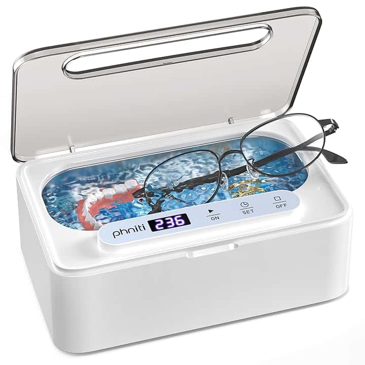 Phniti Phniti Pulitore Ultrasuoni, Pulitore Ultrasuoni Apparecchio Denti a 47KHz, Pulitore a Ultrasuoni da 330 ml Ultrasonic Cleaner, Portatile ad Pulitore Ultrasuoni Gioielli per Protesi, Occhiali, Orologi ClimatePartner certified