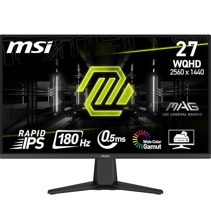 MSI MAG 275QF Monitor Gaming 27" WQHD - Pannello Rapid IPS (2560 x 1440), 180 Hz / 0,5ms (GtG, Min.), Copertura 101% sRGB, Design Senza Cornice, HDR Ready - DisplayPort 1.4, HDMI 2.0b (WQHD@144Hz)